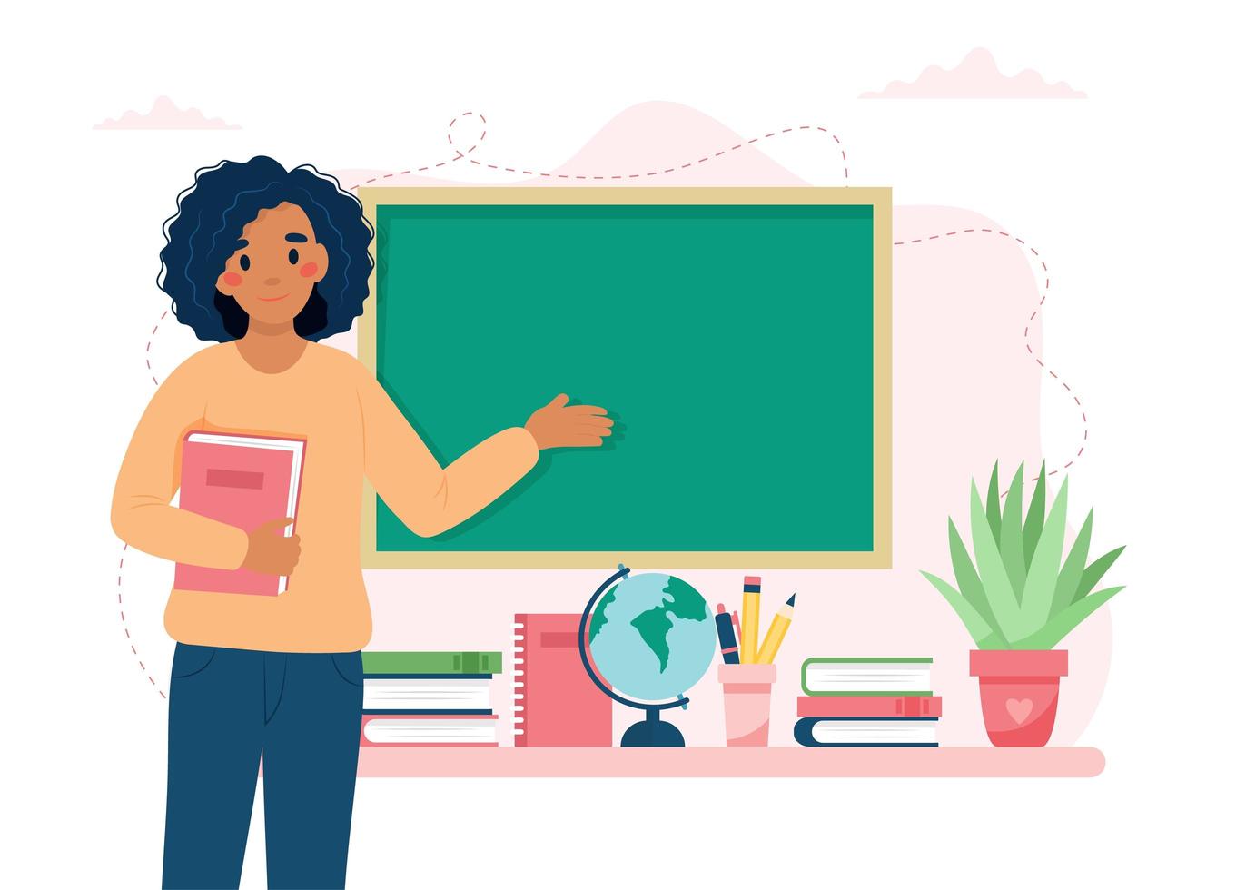 Happy teacher s day concept. Black female teacher in classroom. School and learning. Cute vector illustration in flat cartoon style 3533598 Vector Art at Vecteezy Happy teacher s day concept. Black female teacher in classroom. School and learning. Cute vector illustration in flat cartoon style 3533598 Vector Art at Vecteezy