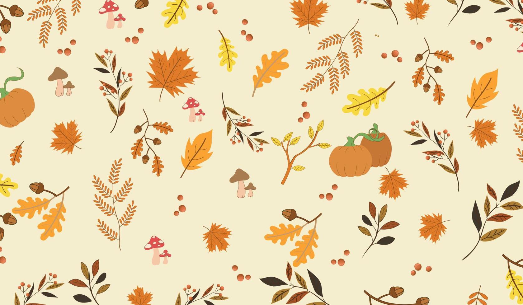 Seamless pattern with acorns and autumn oak leaves in Orange, Beige ...