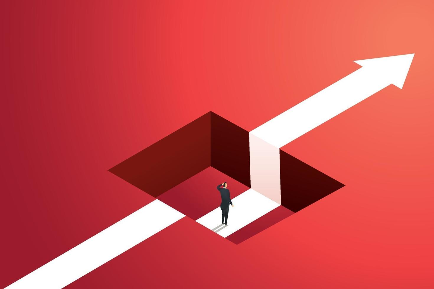 Businessman in a pit on way to goal. vector