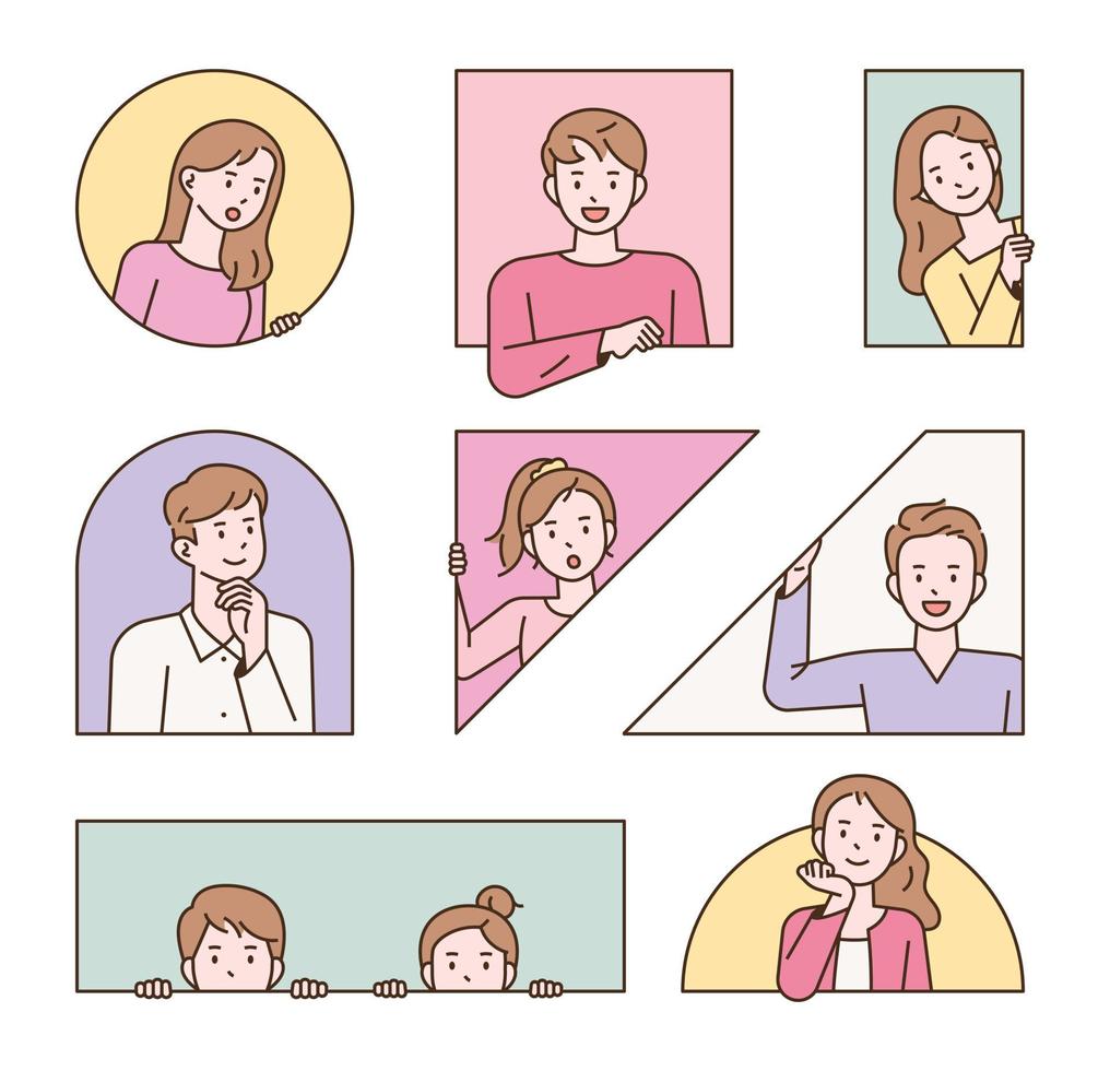 People are making various expressions in various types of frames. vector