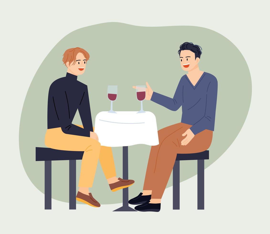 Two friends are having a conversation while drinking wine. vector