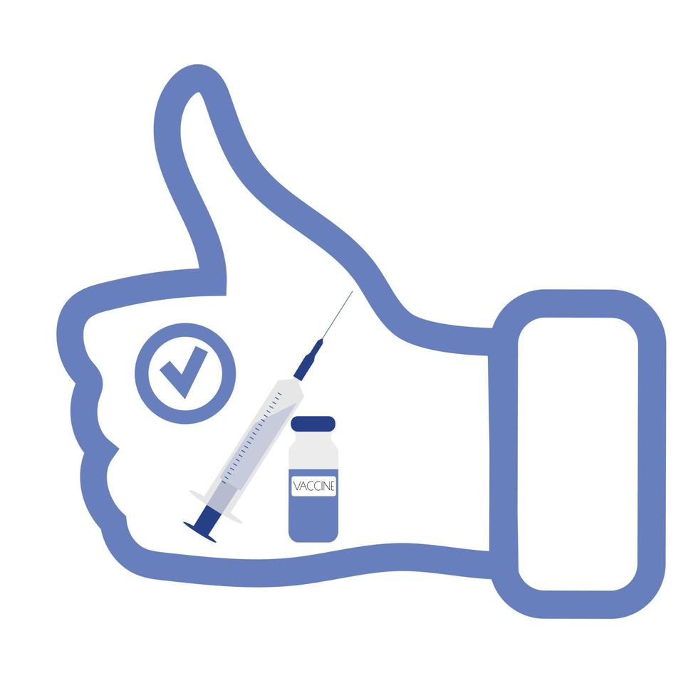 Vaccination done symbol. Like symbol. Vector concept illustration in cartoon style.