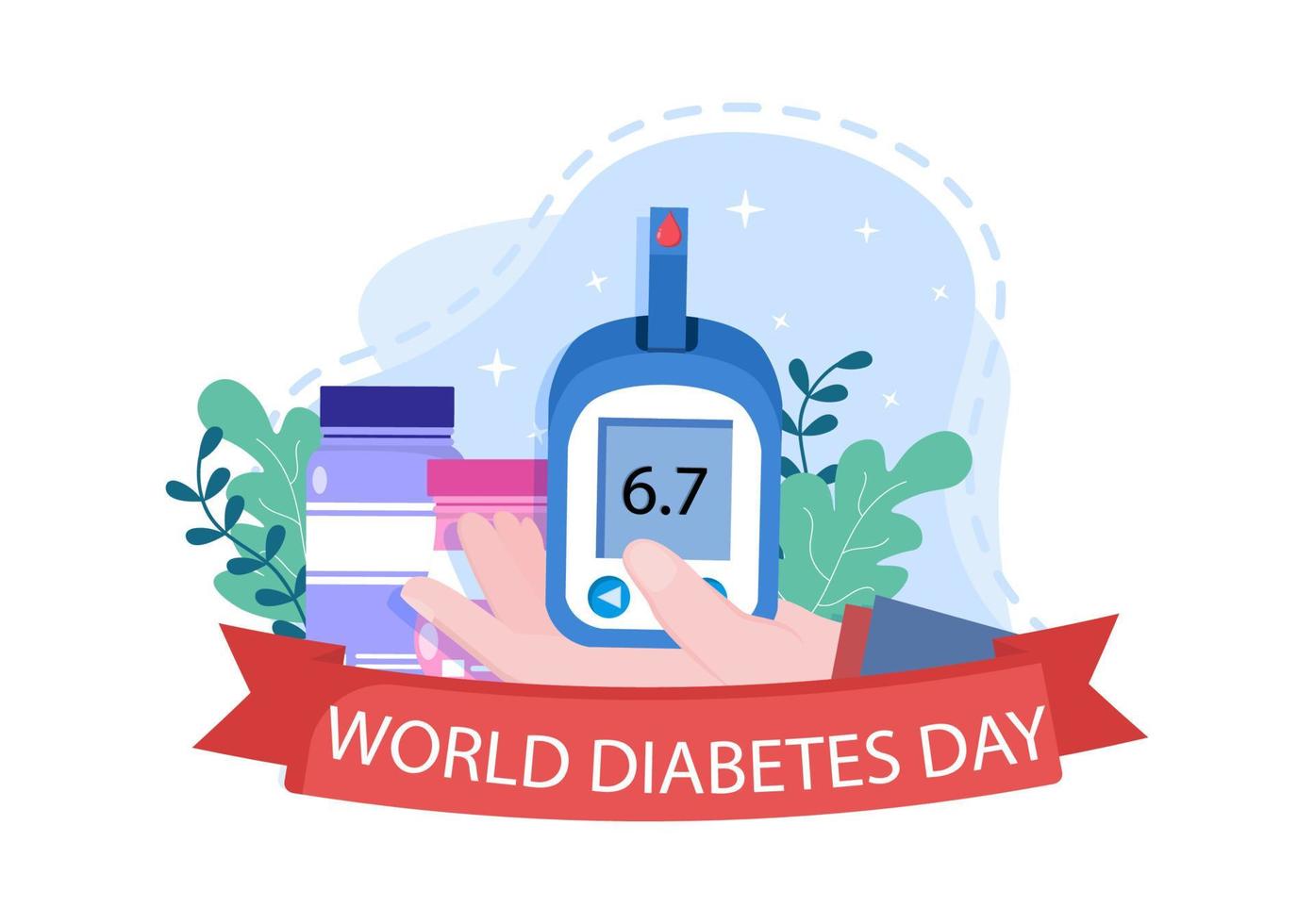 Diabetes Testing with Blood Glucose Meter, Exam Results, Tubes, Syringe to Medical Healthcare and Treatment For Poster Background Vector Illustration