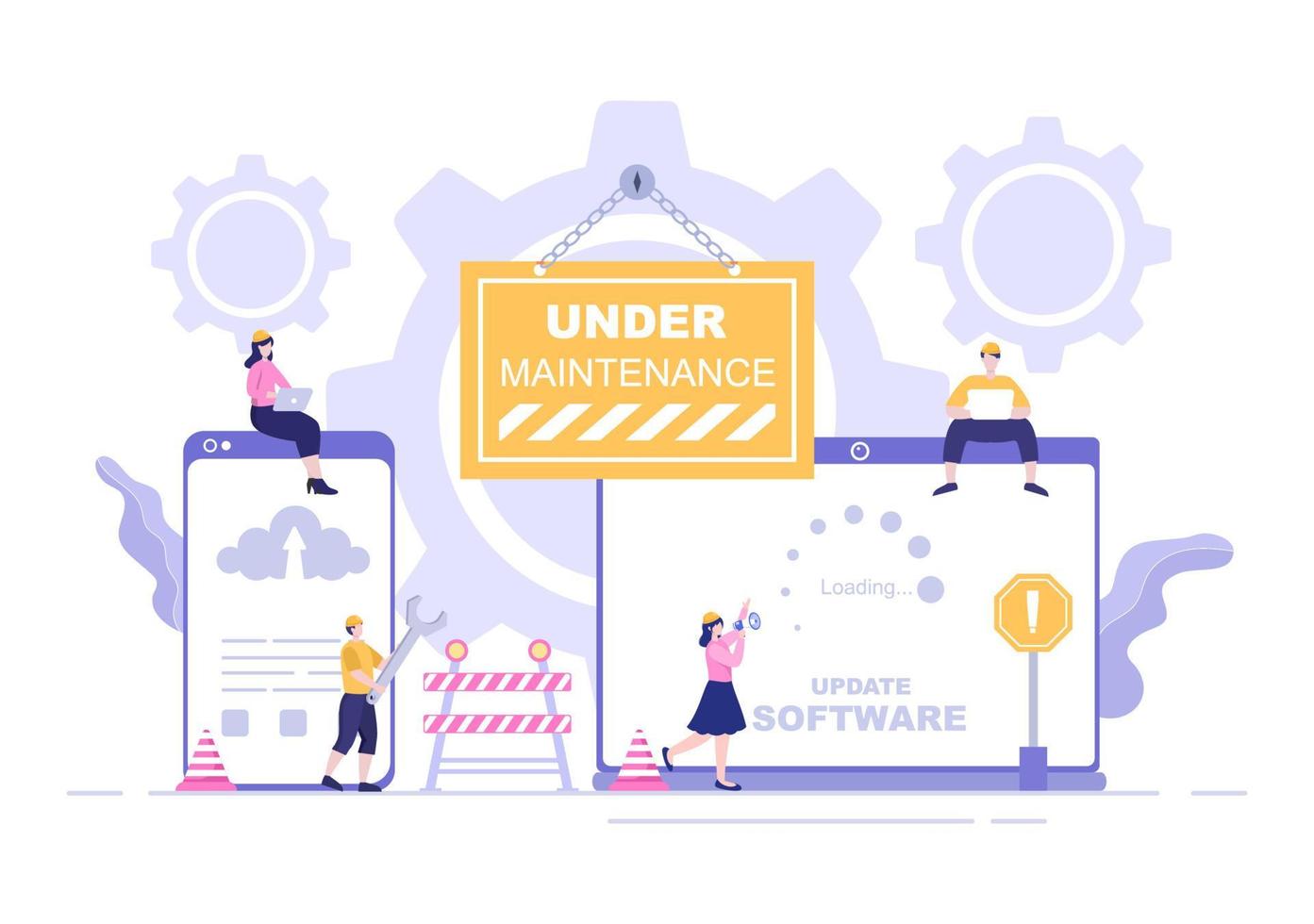 Software System Under Maintenance Vector Illustration