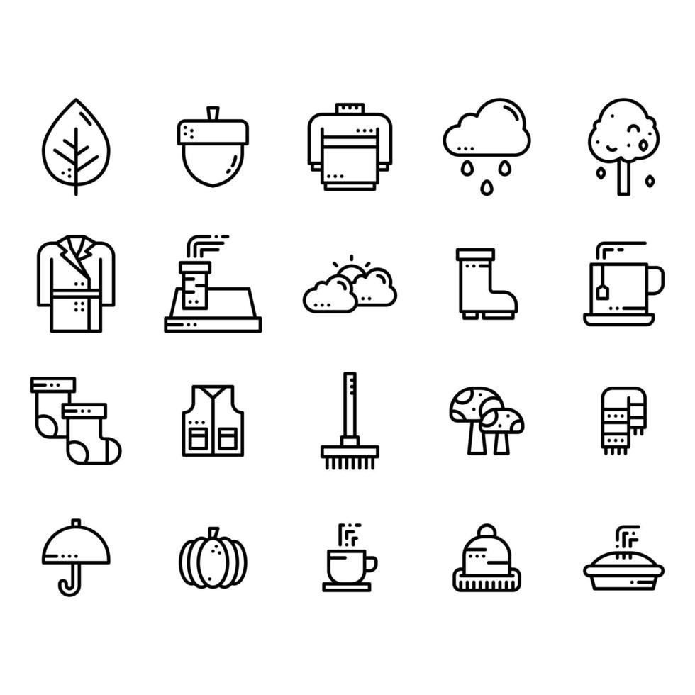 conjunto de iconos de estilo de línea de otoño vector
