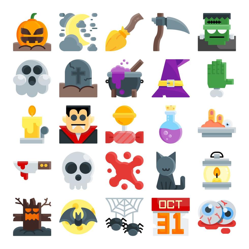 halloween flat icons set vector