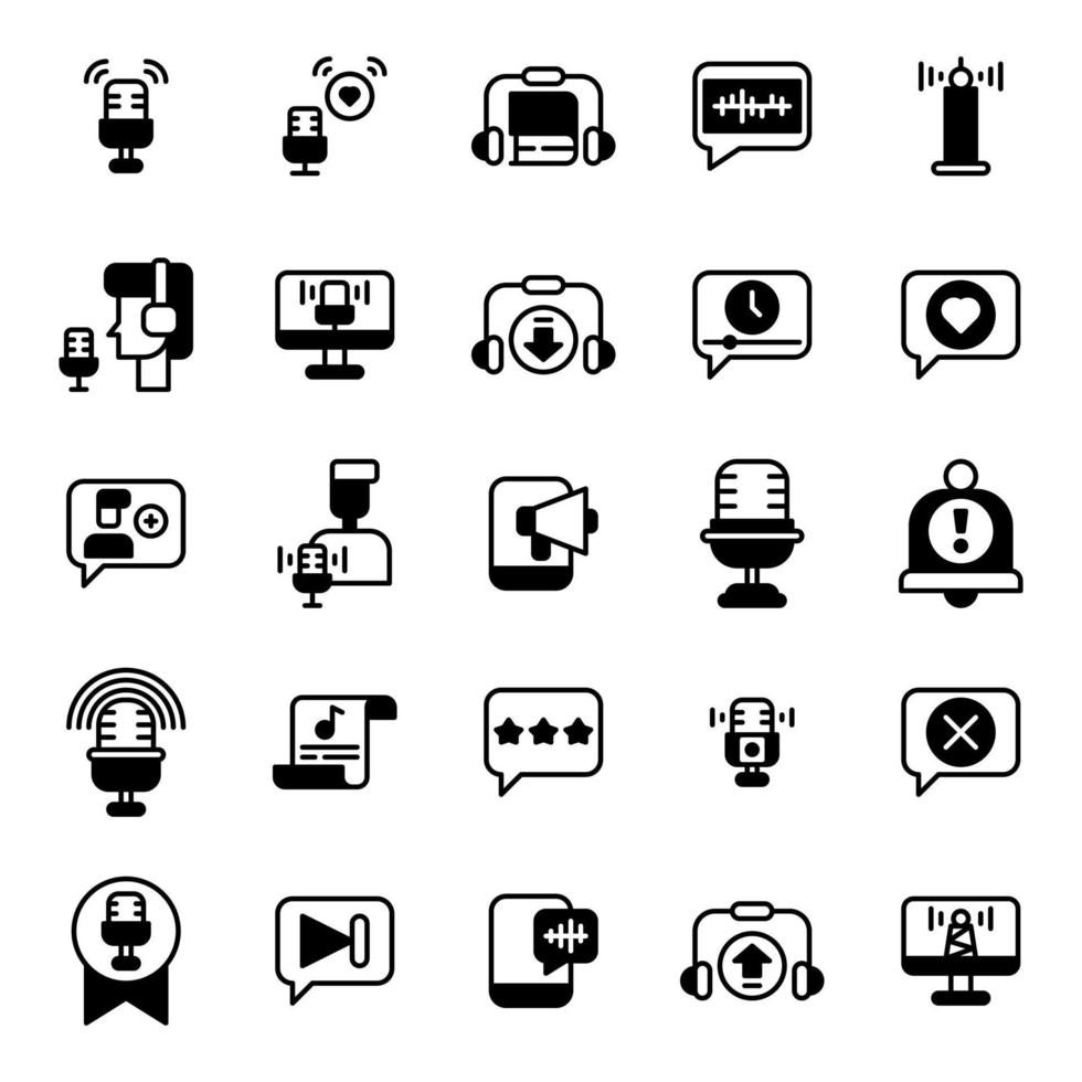 podcast solid style icon set vector