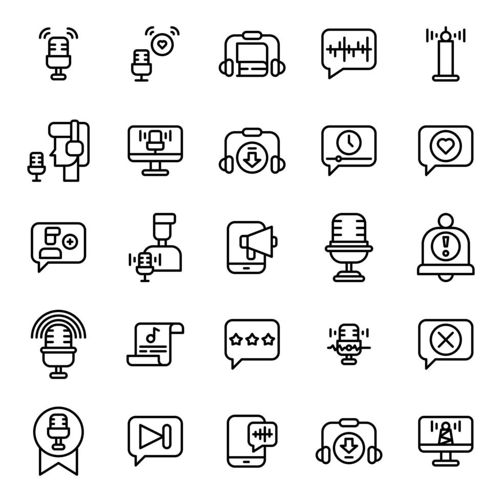 podcast line style icon set vector