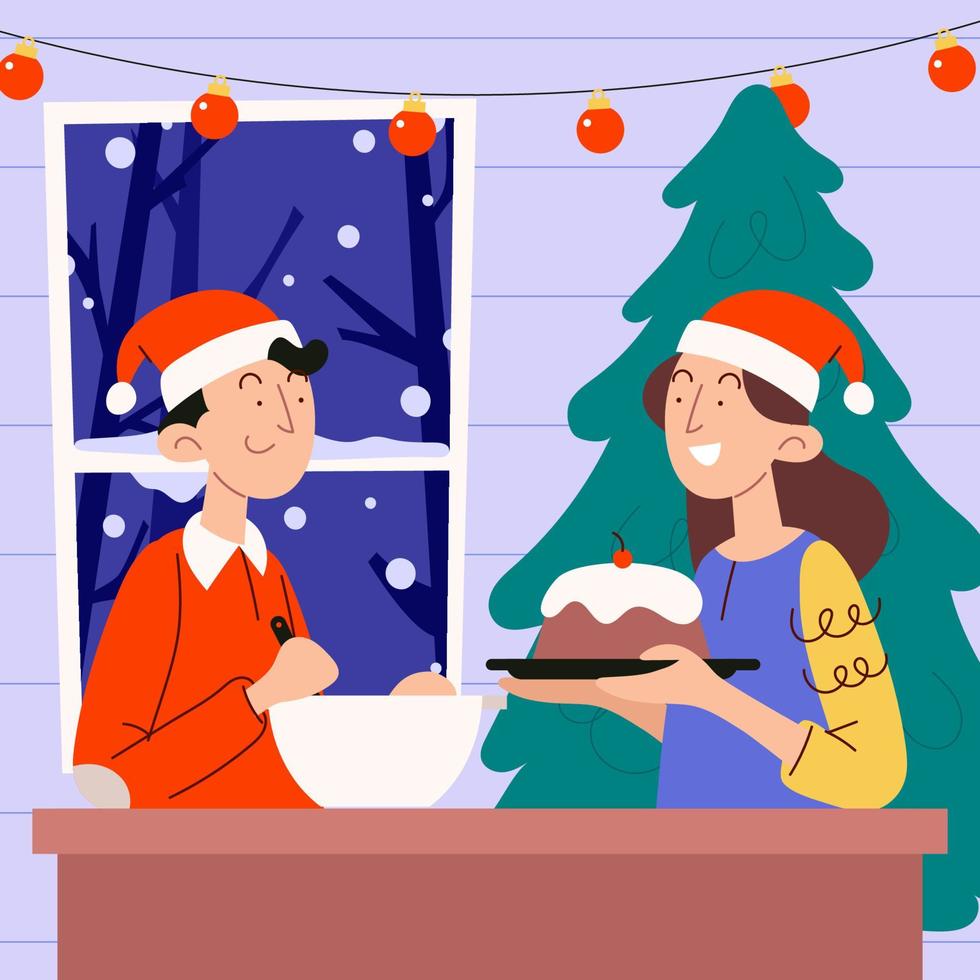 A Couple Preparing for Christmas vector