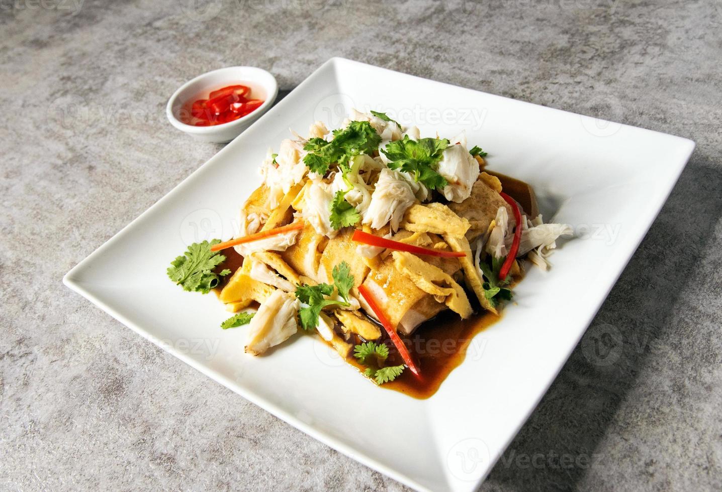 Fresh spring rolls and crab meat and sweet sauceThai Chinese food photo