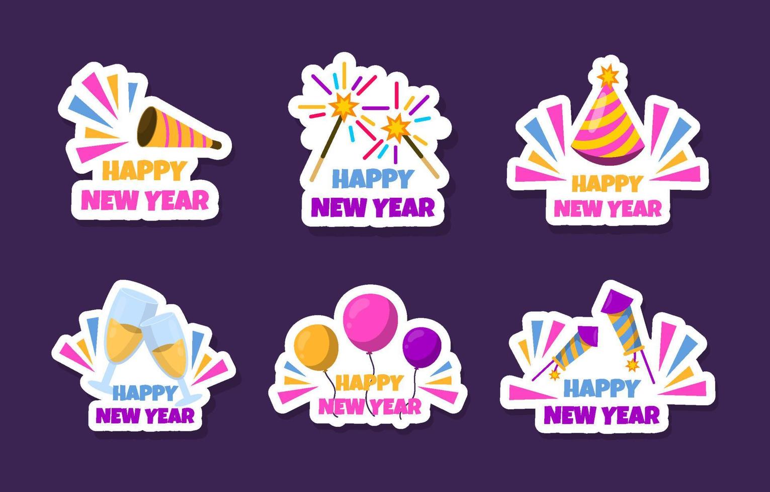 Happy New Year Festivity Sticker Collection vector