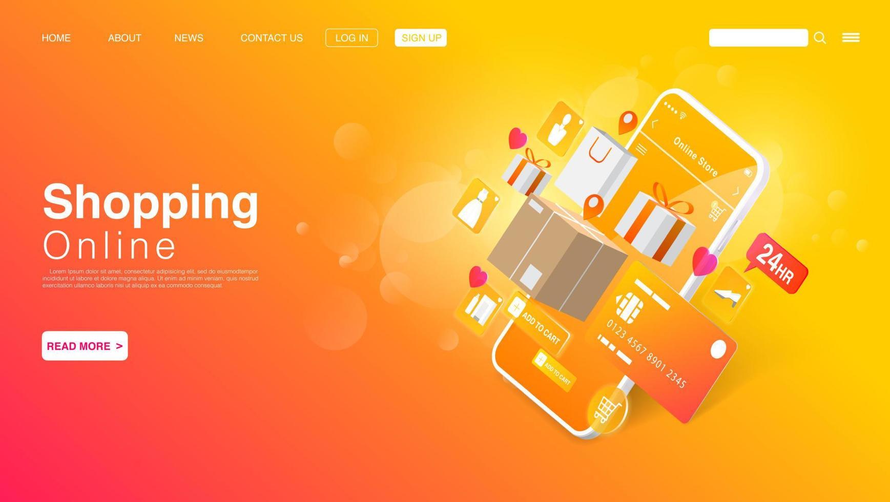 Shopping Online on Website or Mobile Application. Landing Page Template. Vector EPS 10