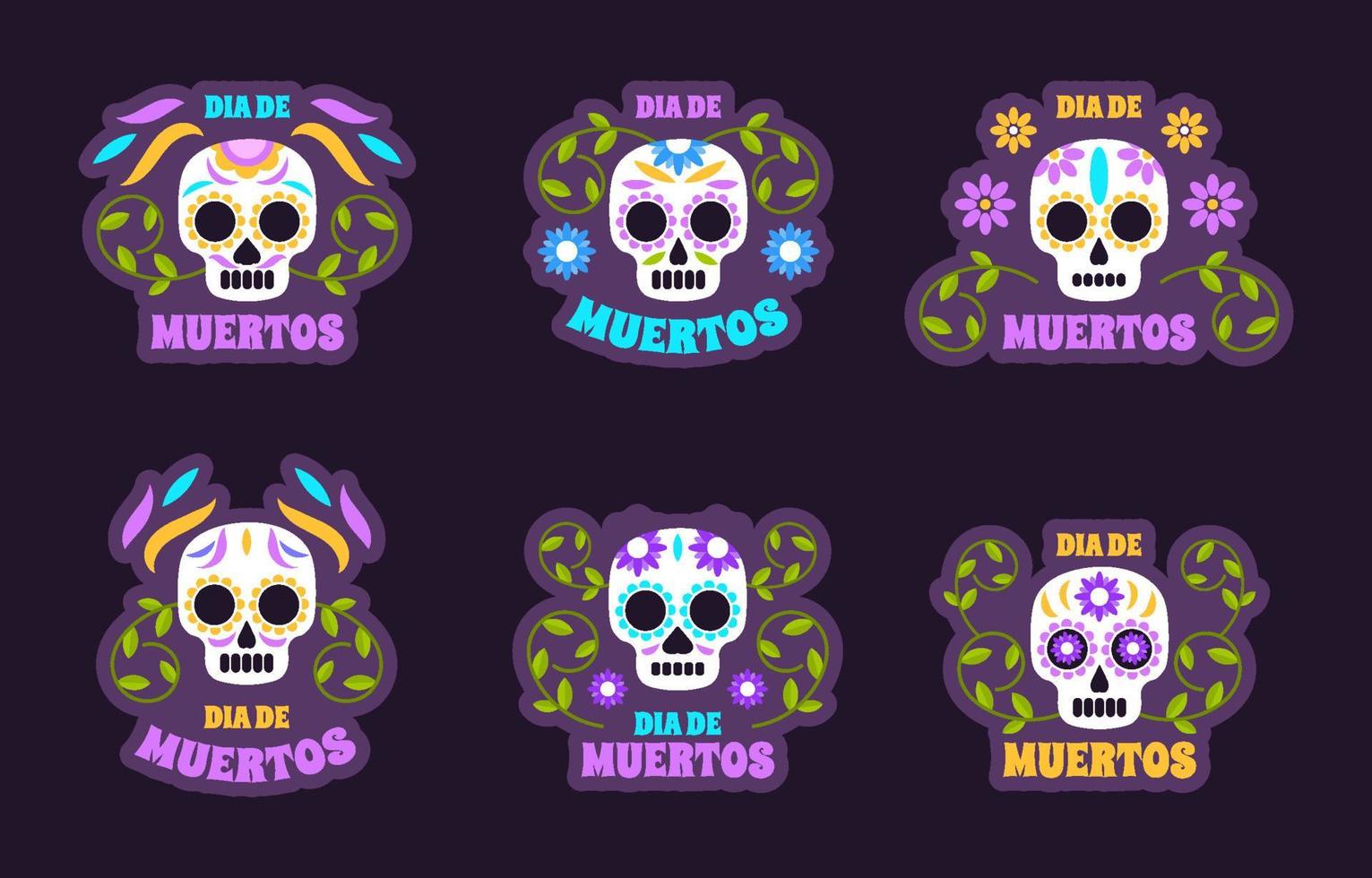 colección de pegatinas dia de los muertos vector