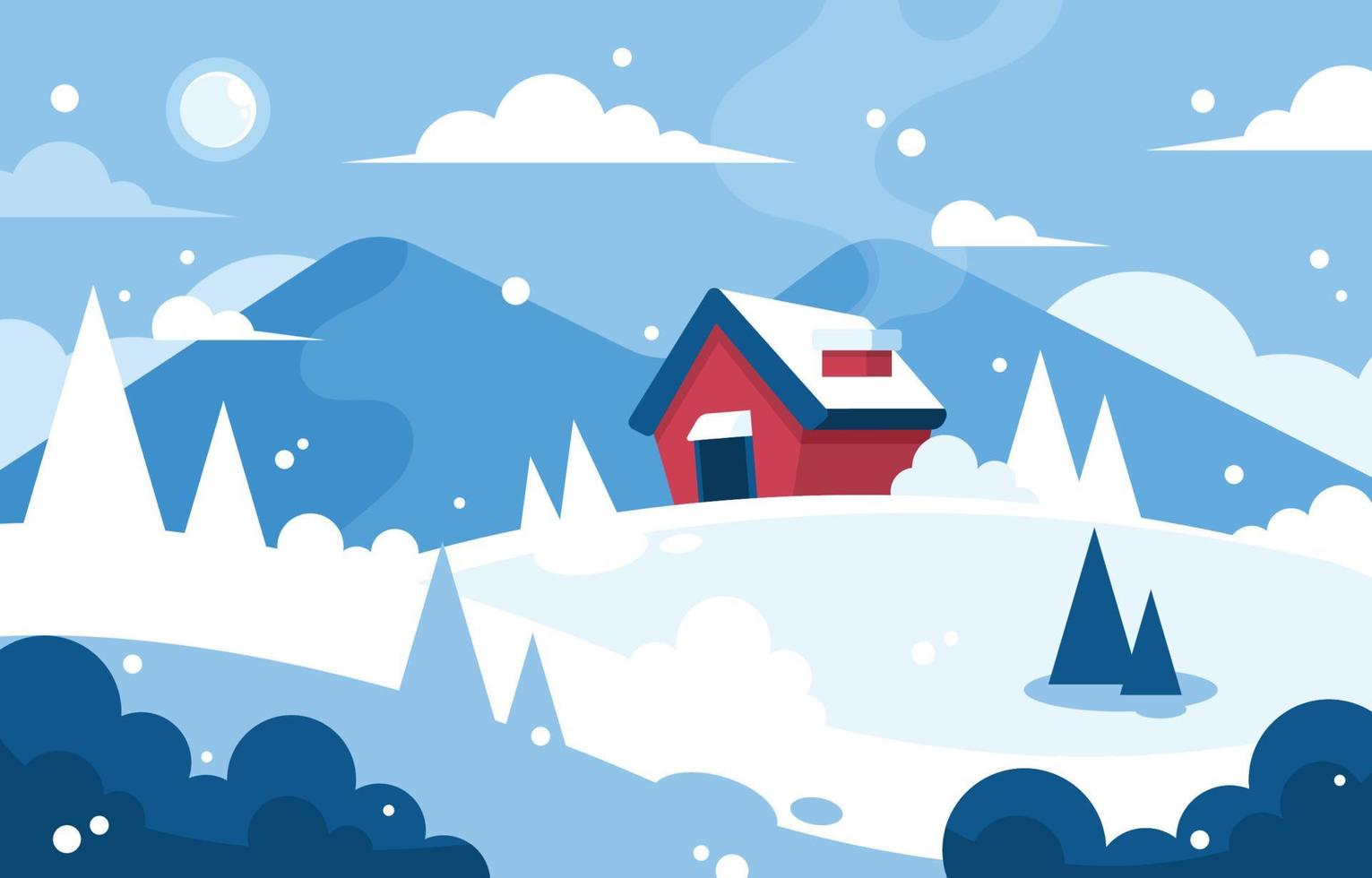 Winter Scenery with Red House vector