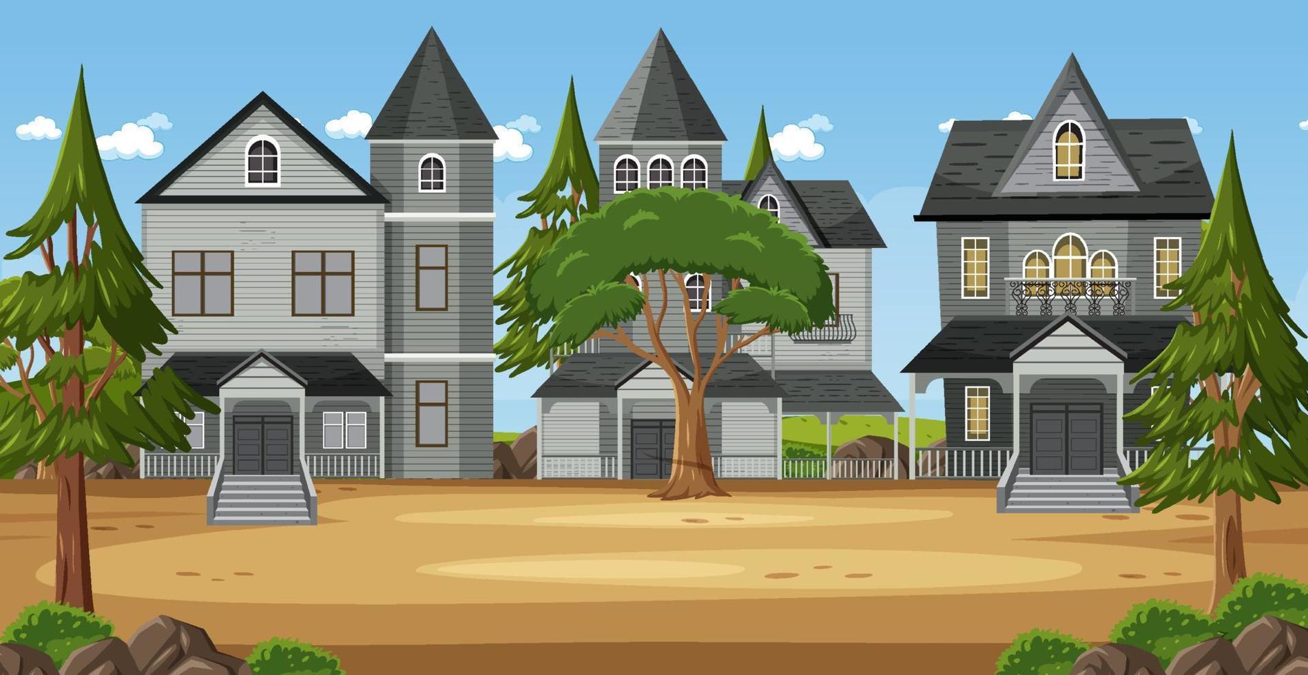 Scene with many colonial buildings at daytime vector