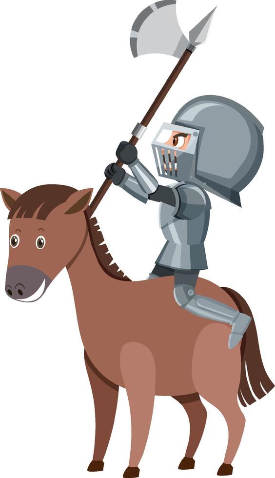 Knight riding horse cartoon character on white background vector