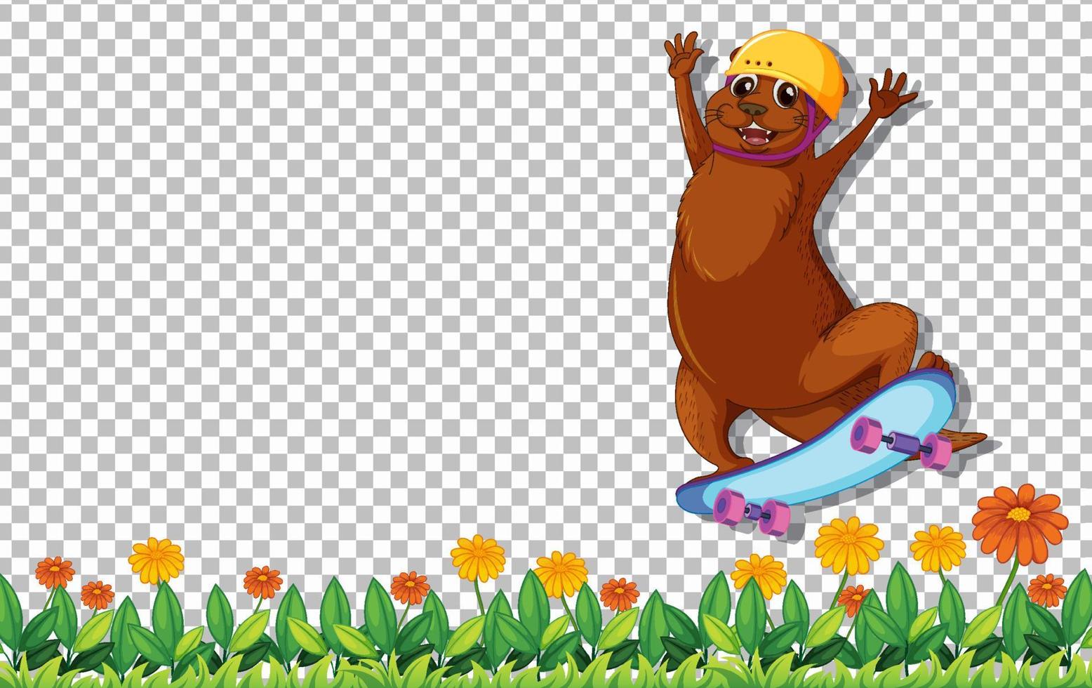 Beaver playing skateboard on transparent background vector