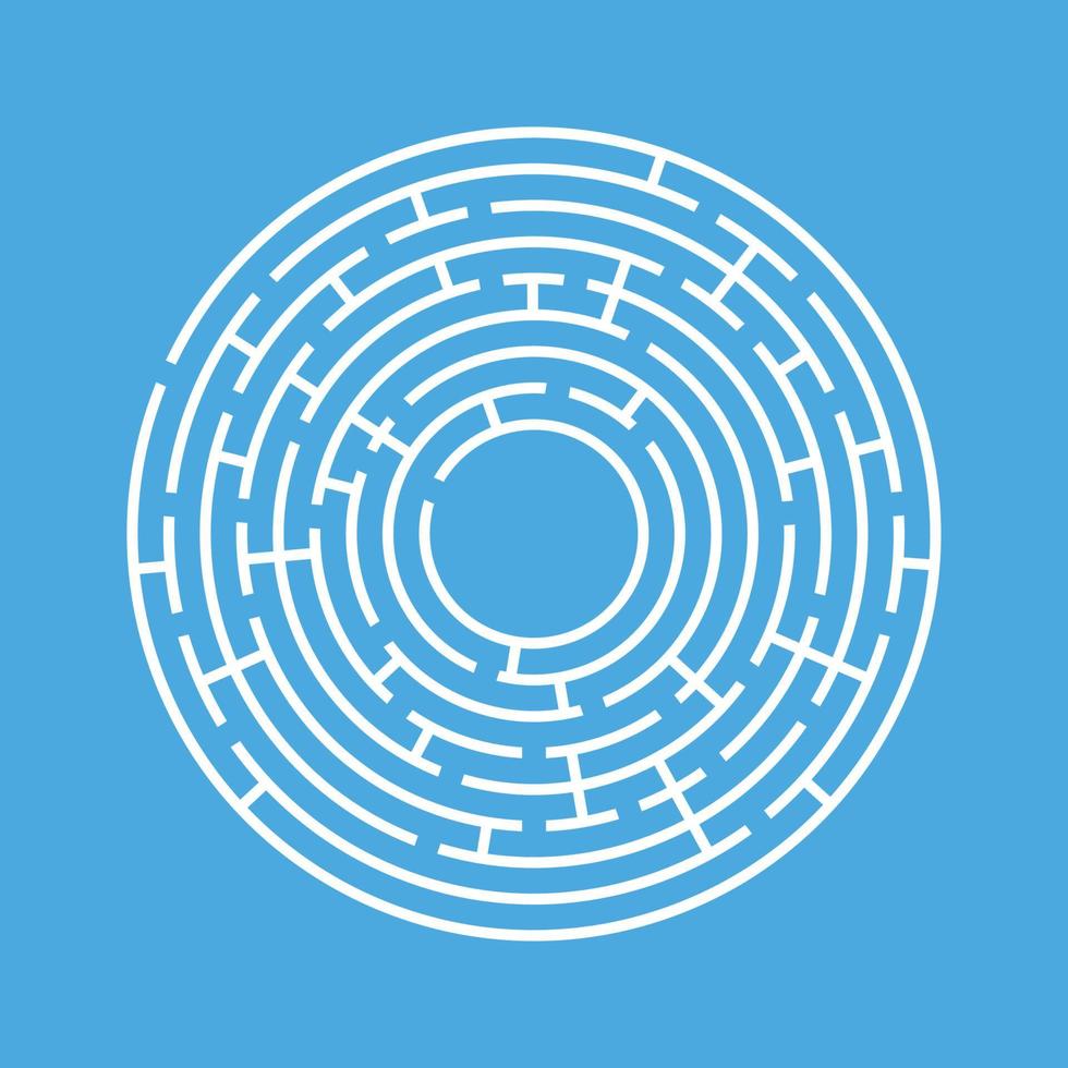 Abstract round maze. An educational game for children and adults. A simple flat vector illustration isolated on a blue background.