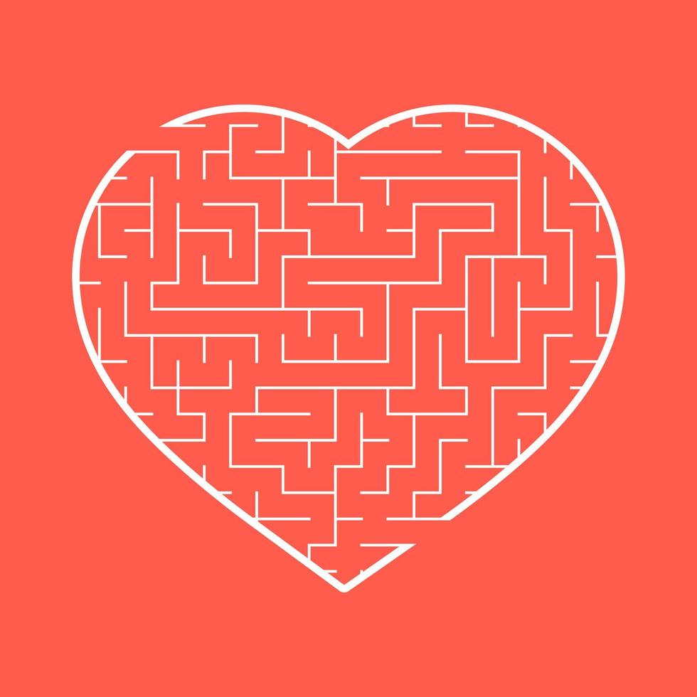 Labyrinth heart. A simple flat vector illustration isolated on a red background. An interesting game for children and teenagers.
