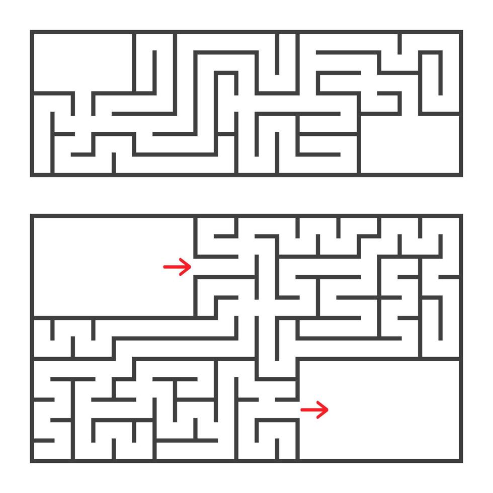 A set of two rectangular mazes with an entrance and an exit. Simple flat vector illustration isolated on white background. With a place for your image