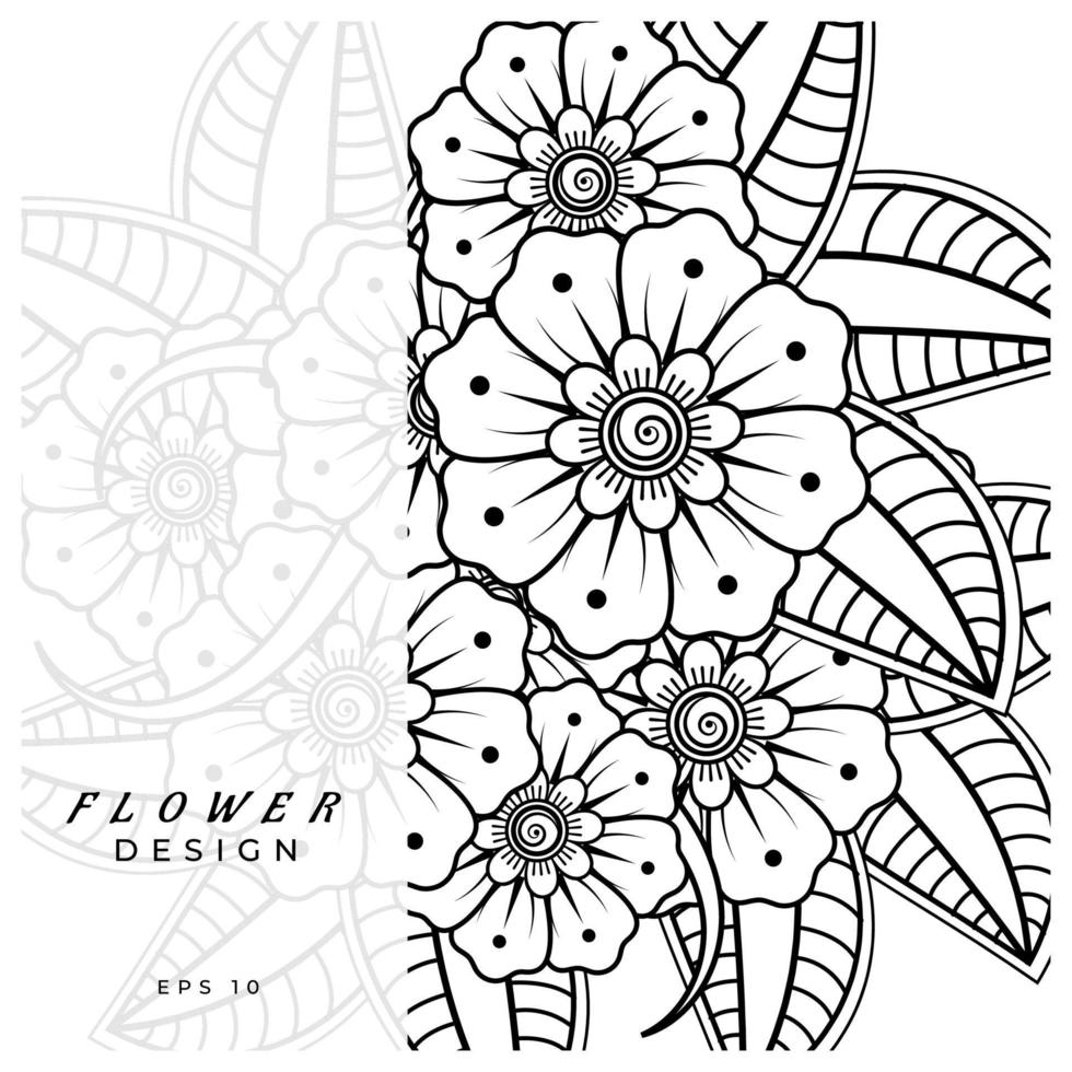 adorno decorativo de flores mehndi en estilo étnico oriental, adorno de doodle, dibujo a mano de contorno. página de libro para colorear. vector