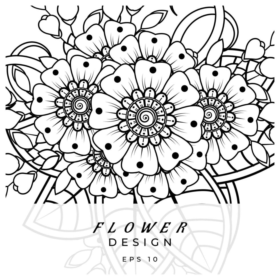 adorno decorativo de flores mehndi en estilo étnico oriental, adorno de doodle, dibujo a mano de contorno. página de libro para colorear. vector