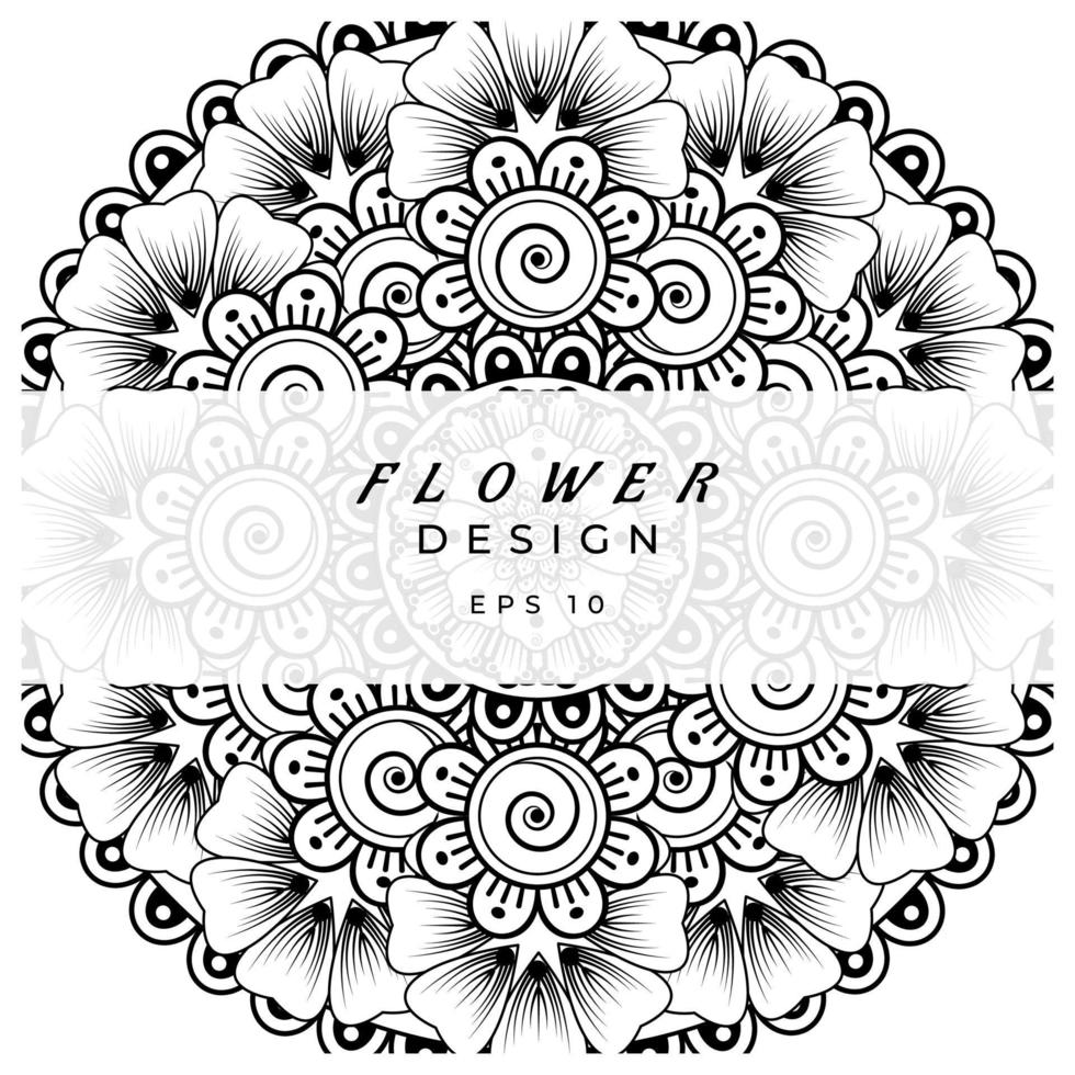 adorno decorativo de flores mehndi en estilo étnico oriental, adorno de doodle, dibujo a mano de contorno. página de libro para colorear. vector