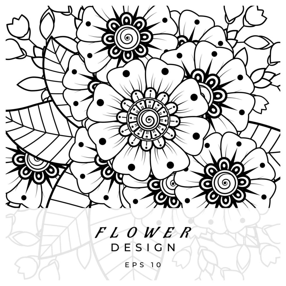 mehndi flower decorative ornament in ethnic oriental style, doodle ornament, outline hand draw. coloring book page. vector