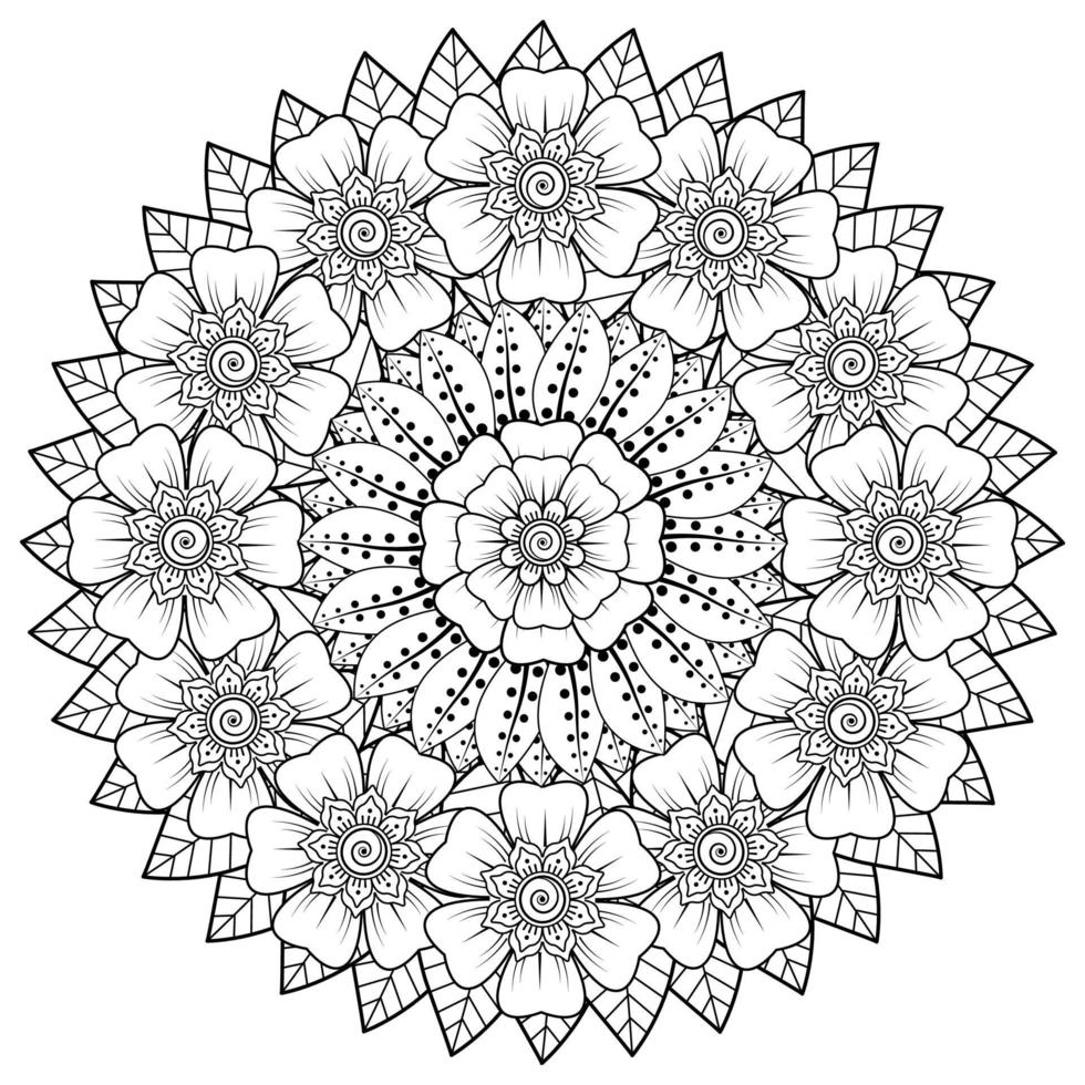 mehndi flower decorative ornament in ethnic oriental style, doodle ornament, outline hand draw. coloring book page. vector