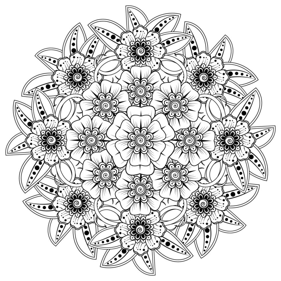 mehndi flower decorative ornament in ethnic oriental style, doodle ornament, outline hand draw. coloring book page. vector