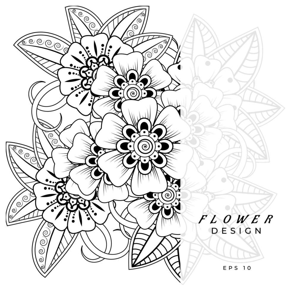 adorno decorativo de flores mehndi en estilo étnico oriental, adorno de doodle, dibujo a mano de contorno. página de libro para colorear. vector