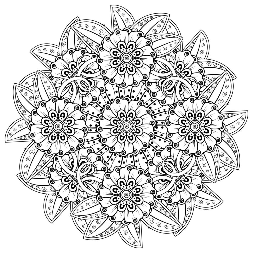 mehndi flower decorative ornament in ethnic oriental style, doodle ornament, outline hand draw. coloring book page. vector