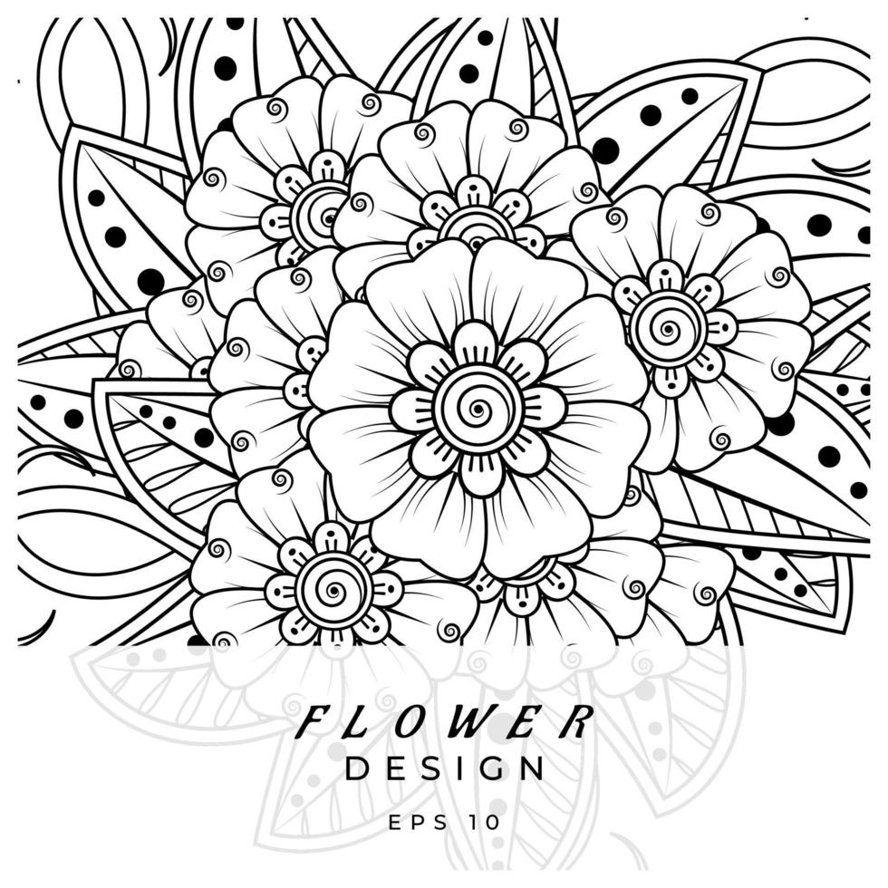 adorno decorativo de flores mehndi en estilo étnico oriental, adorno de doodle, dibujo a mano de contorno. página de libro para colorear. vector