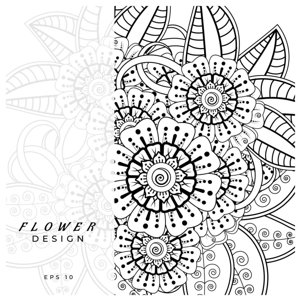 adorno decorativo de flores mehndi en estilo étnico oriental, adorno de doodle, dibujo a mano de contorno. página de libro para colorear. vector