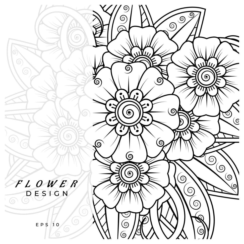 adorno decorativo de flores mehndi en estilo étnico oriental, adorno de doodle, dibujo a mano de contorno. página de libro para colorear. vector