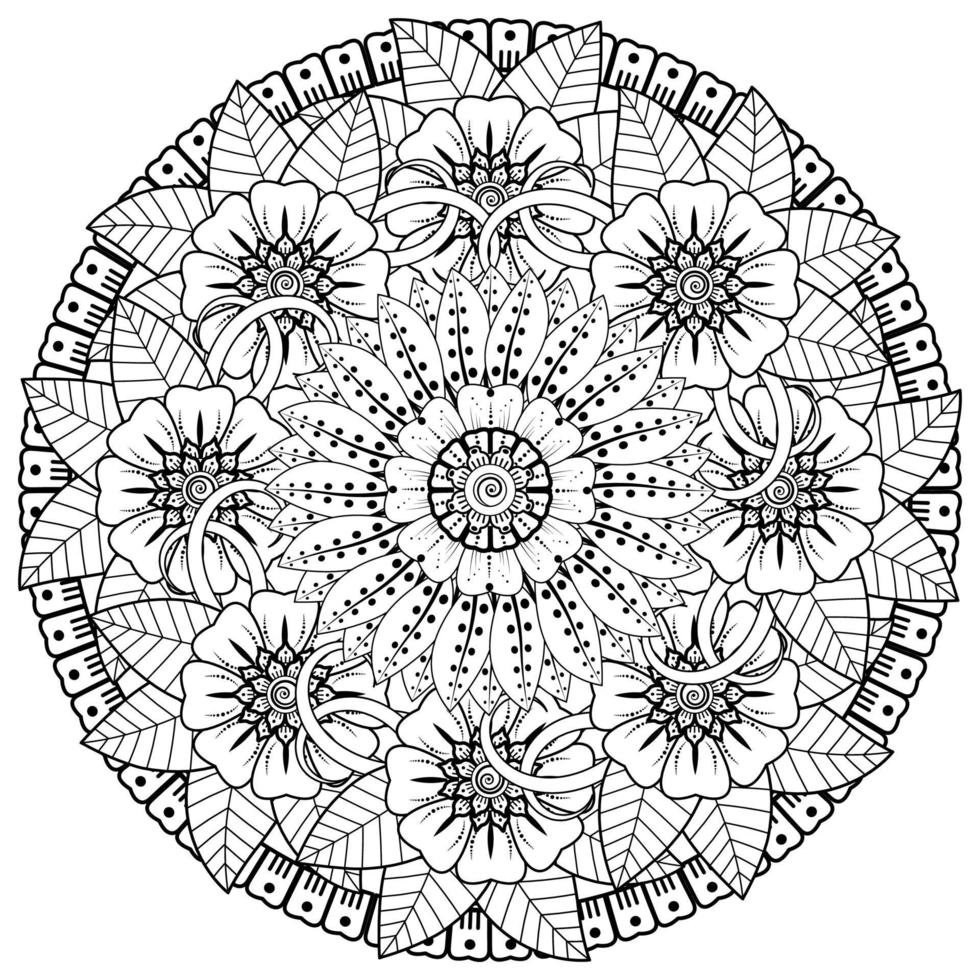 mehndi flower decorative ornament in ethnic oriental style, doodle ornament, outline hand draw. coloring book page. vector