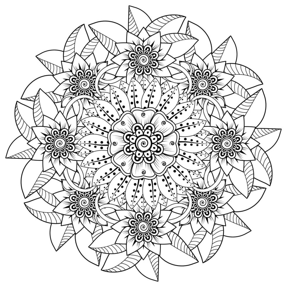 mehndi flower decorative ornament in ethnic oriental style, doodle ornament, outline hand draw. coloring book page. vector