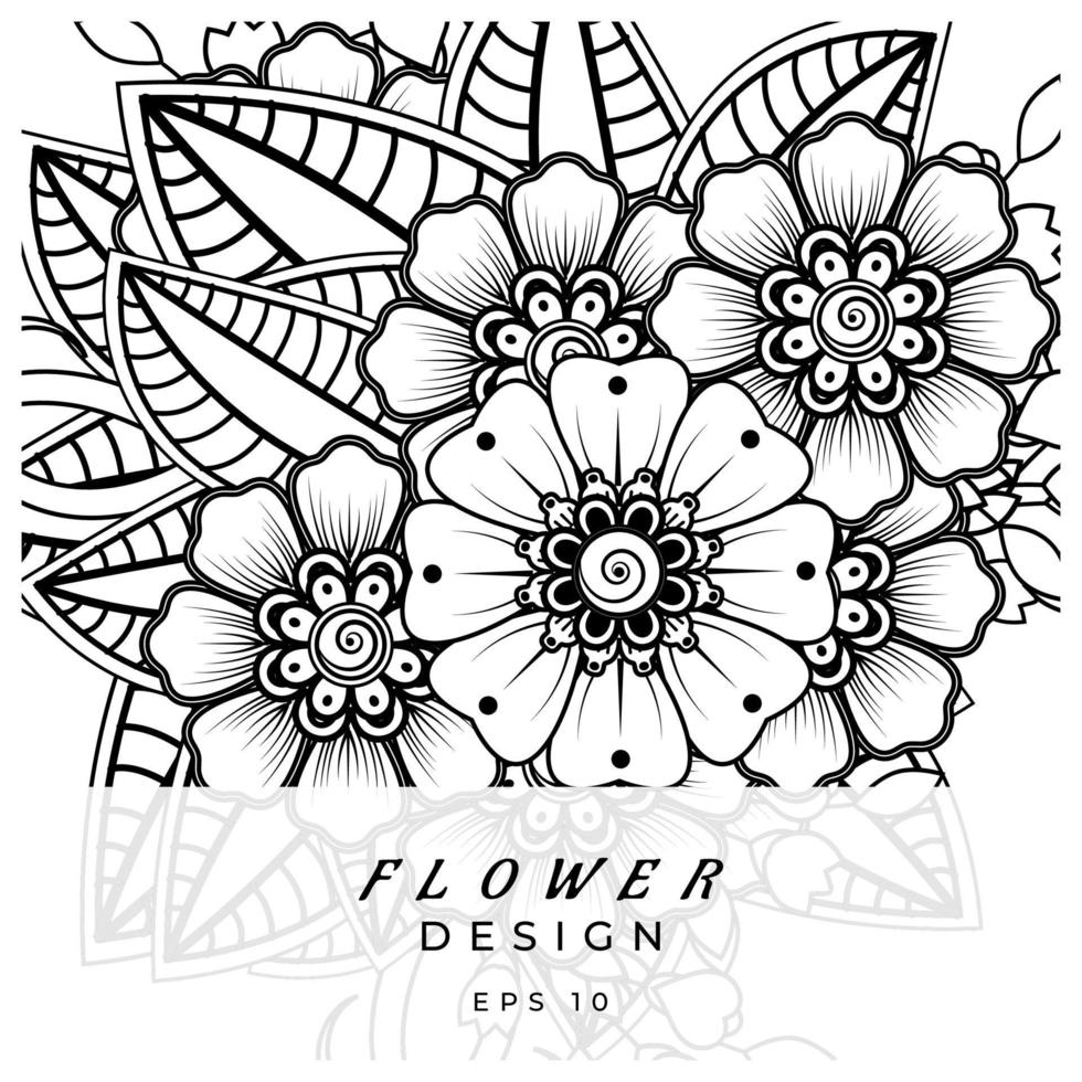 adorno decorativo de flores mehndi en estilo étnico oriental, adorno de doodle, dibujo a mano de contorno. página de libro para colorear. vector