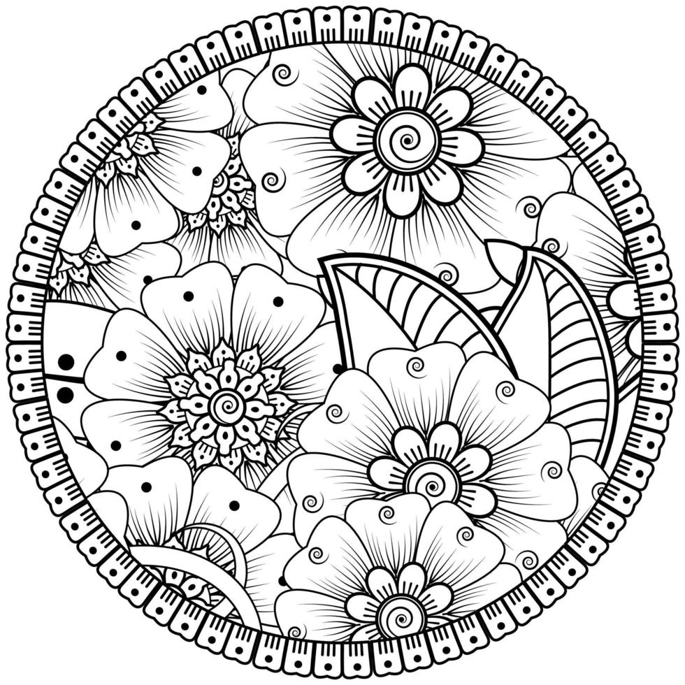 Circular pattern in the form of mandala with flower for henna, mehndi, tattoo, decoration. vector