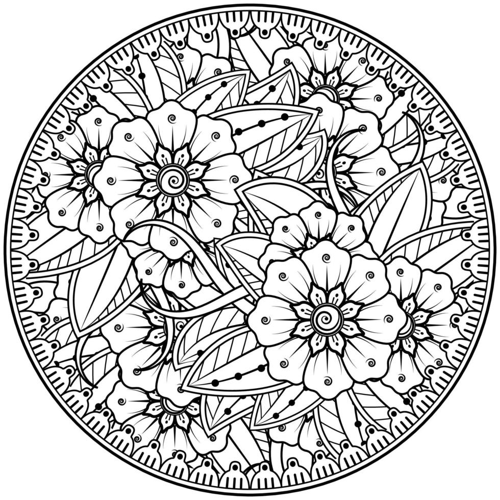 Circular pattern in the form of mandala with flower for henna, mehndi, tattoo, decoration. vector