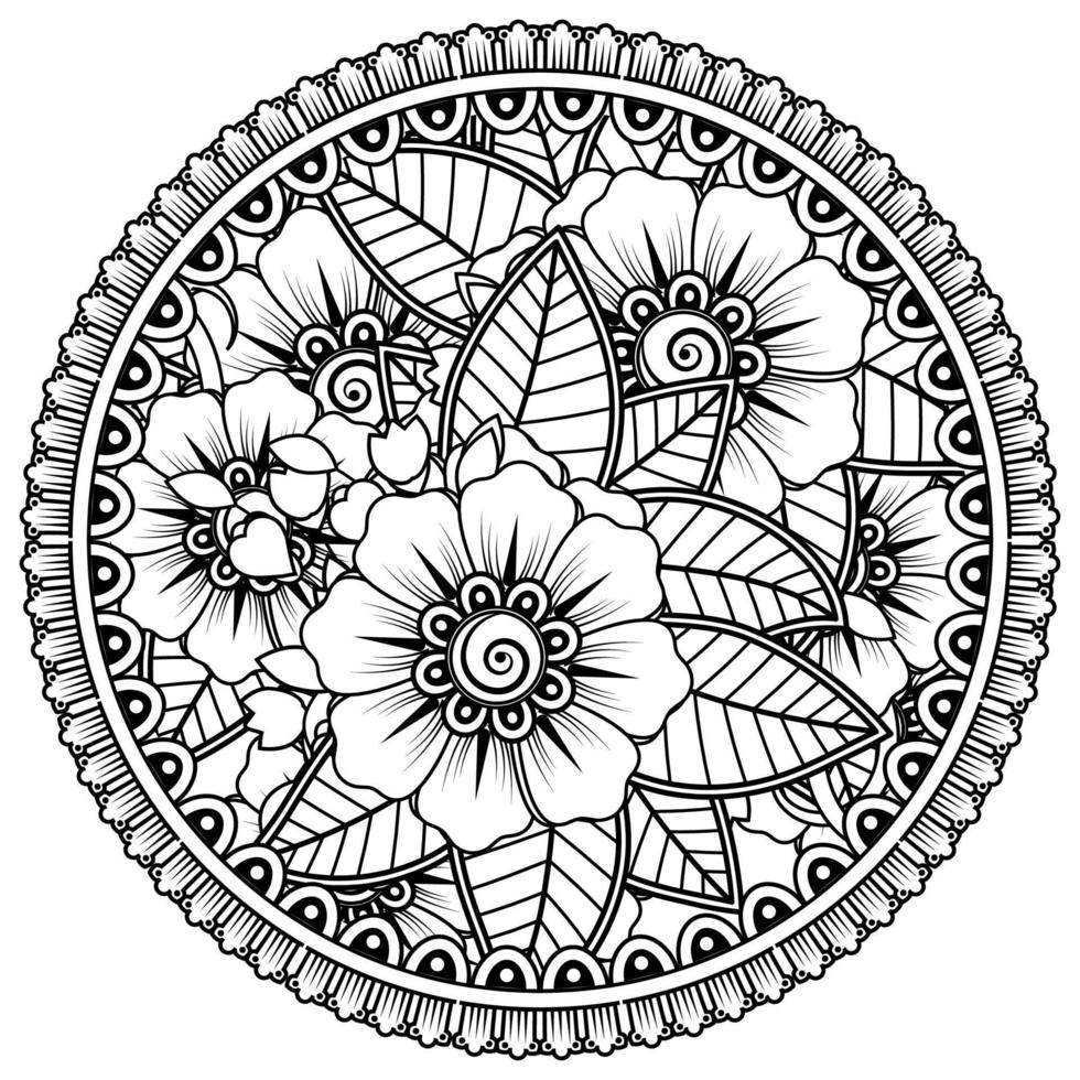 Circular pattern in the form of mandala with flower for henna, mehndi, tattoo, decoration. vector