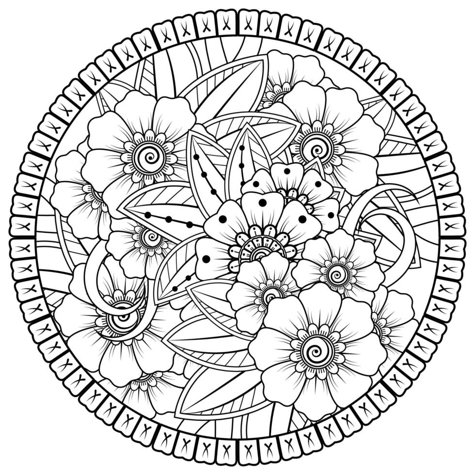 Circular pattern in the form of mandala with flower for henna, mehndi, tattoo, decoration. vector