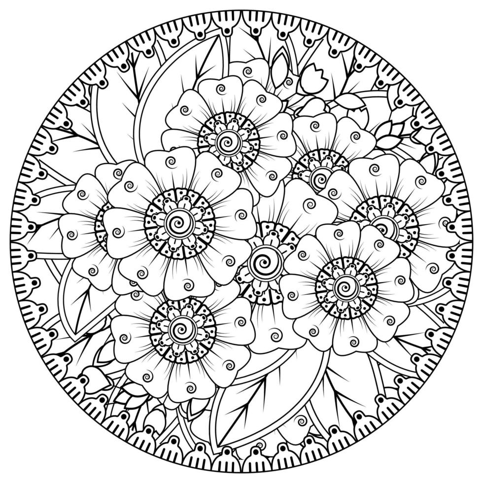 Circular pattern in the form of mandala with flower for henna, mehndi, tattoo, decoration. vector