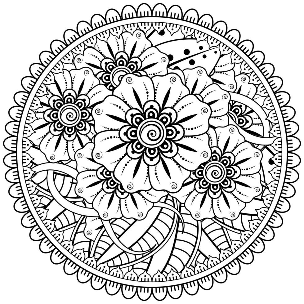 Circular pattern in the form of mandala with flower for henna, mehndi, tattoo, decoration. vector