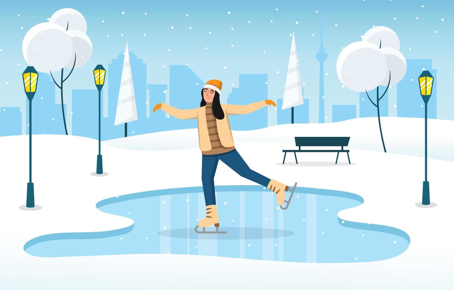 Winter Outdoor Ice Skating Activity vector