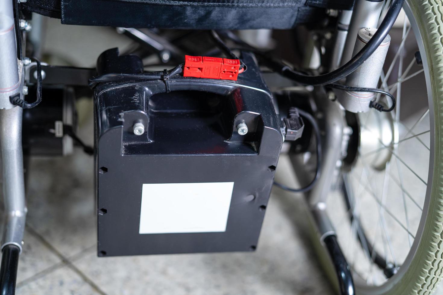Electric wheelchair with batery for old elder patient cannot walk or disable people use in home or hospital, healthy strong medical concept photo