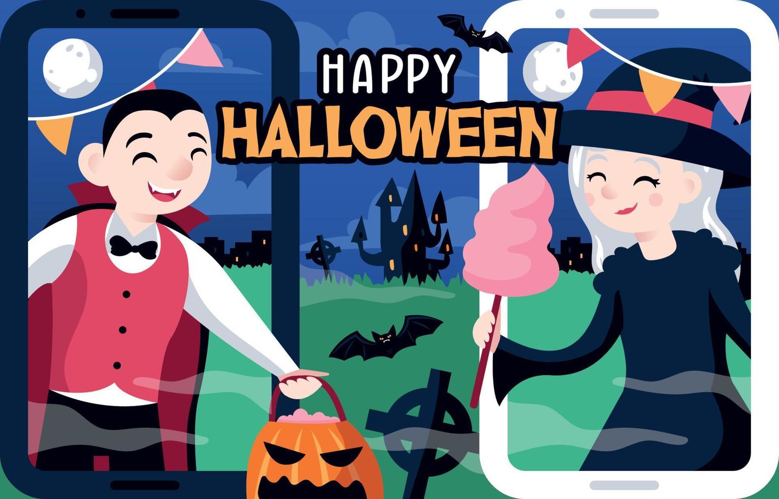 celebración de halloween en las redes sociales vector