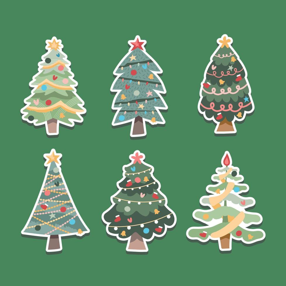 conjunto de pegatinas de árbol de navidad vector