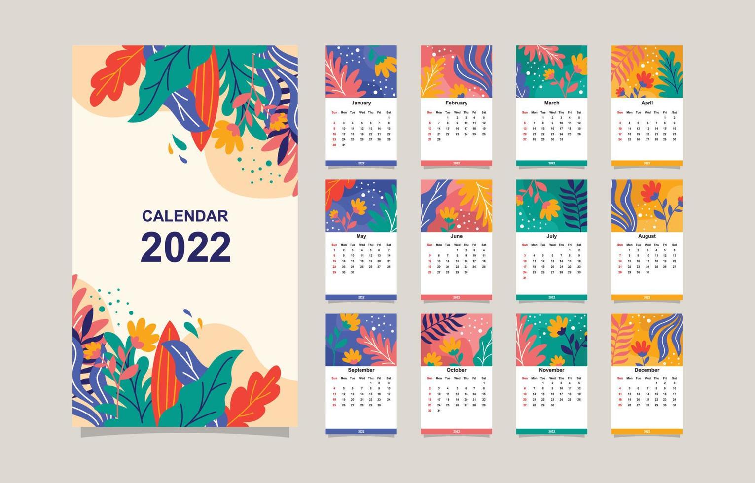 Colorful Floral 2022 Calendar Template vector