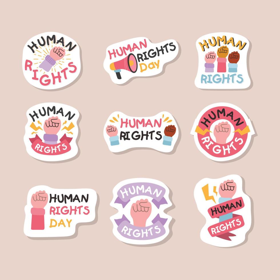 conjunto de pegatinas de doodle del día internacional de los derechos humanos vector